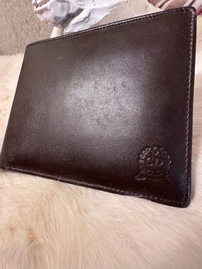 Dior Men’s Brown Leather Bi-Fold Wallet with Embossed Logo